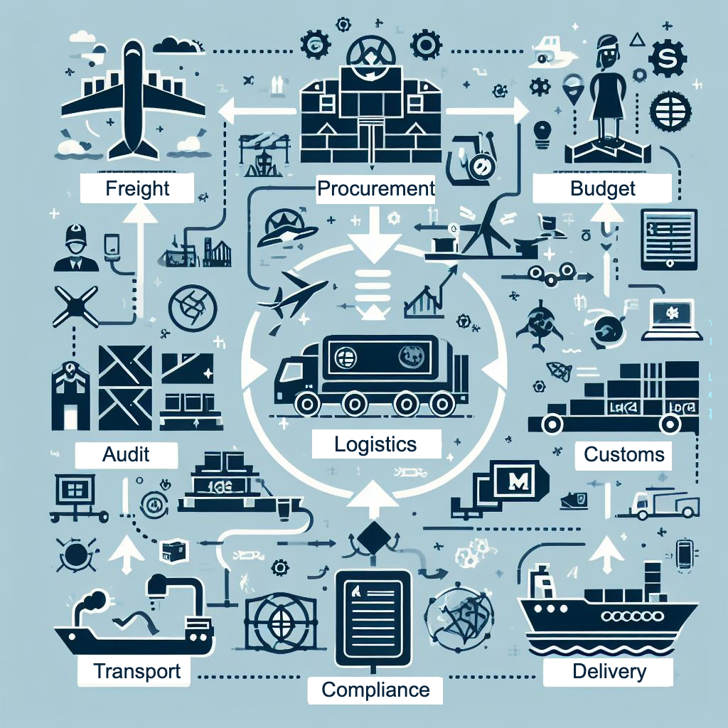 An image of a diagram with some of the key terms of logistics