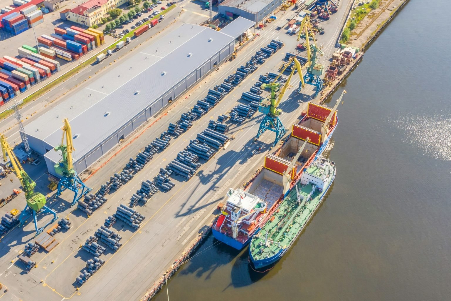 A container ship at port in the Port of New Orleans