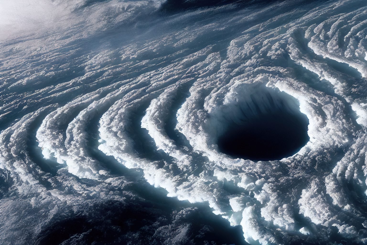 A satellite image of a hurricane over the ocean.