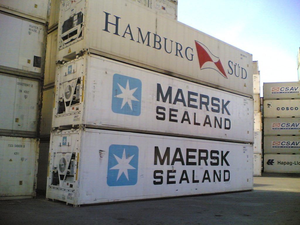 Stack of three refrigerated ISO container at a port